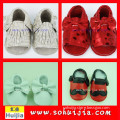 2015 china factory wholesale High quality sweet color bow and tassels sandals hard sole baby leather shoes